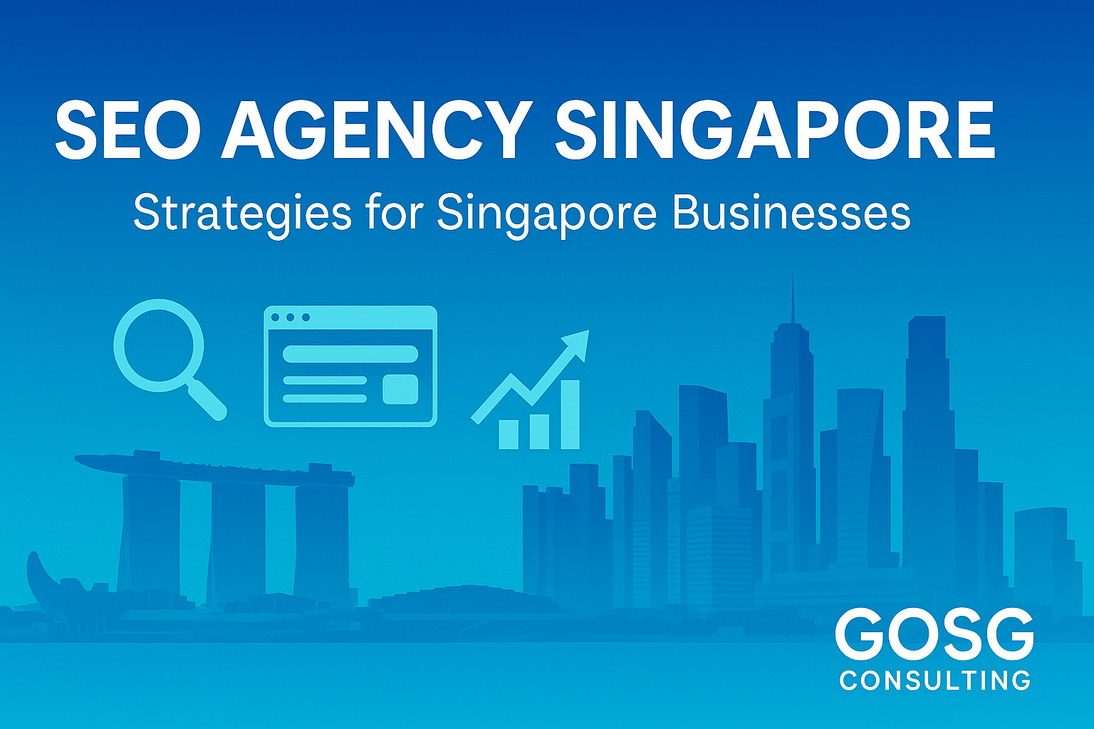 SEO Agency Singapore banner with Marina Bay skyline and SEO icons